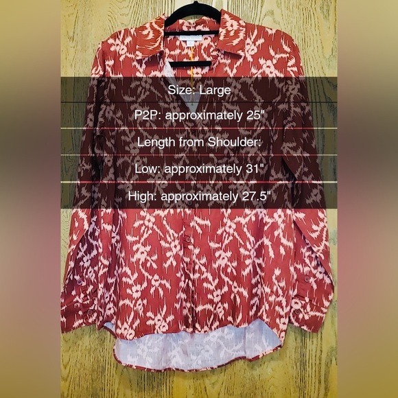 Knox Rose Women Button-Down Shirt, Hi-Low, Hem Pocket Deep-Red, Western Boho NWT - Picture 11 of 14
